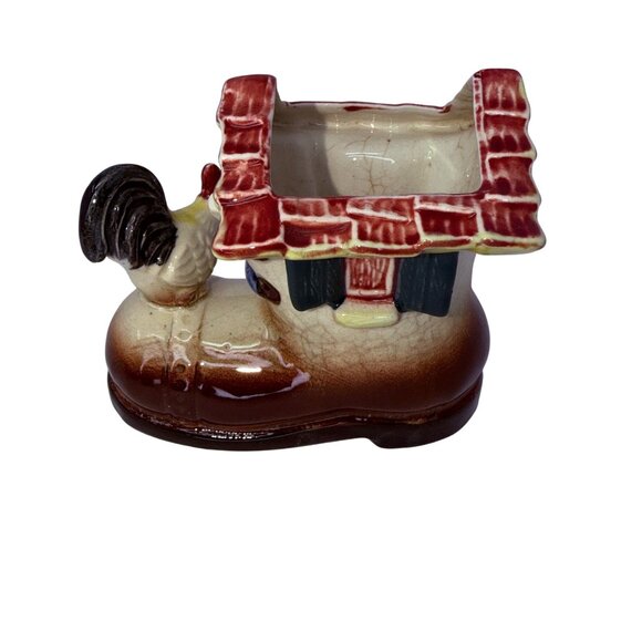 Vintage Ceramic Shoe Planter Lot Japan—Rooster Cottage, Mouse Boot, Train Boot - Picture 4 of 16